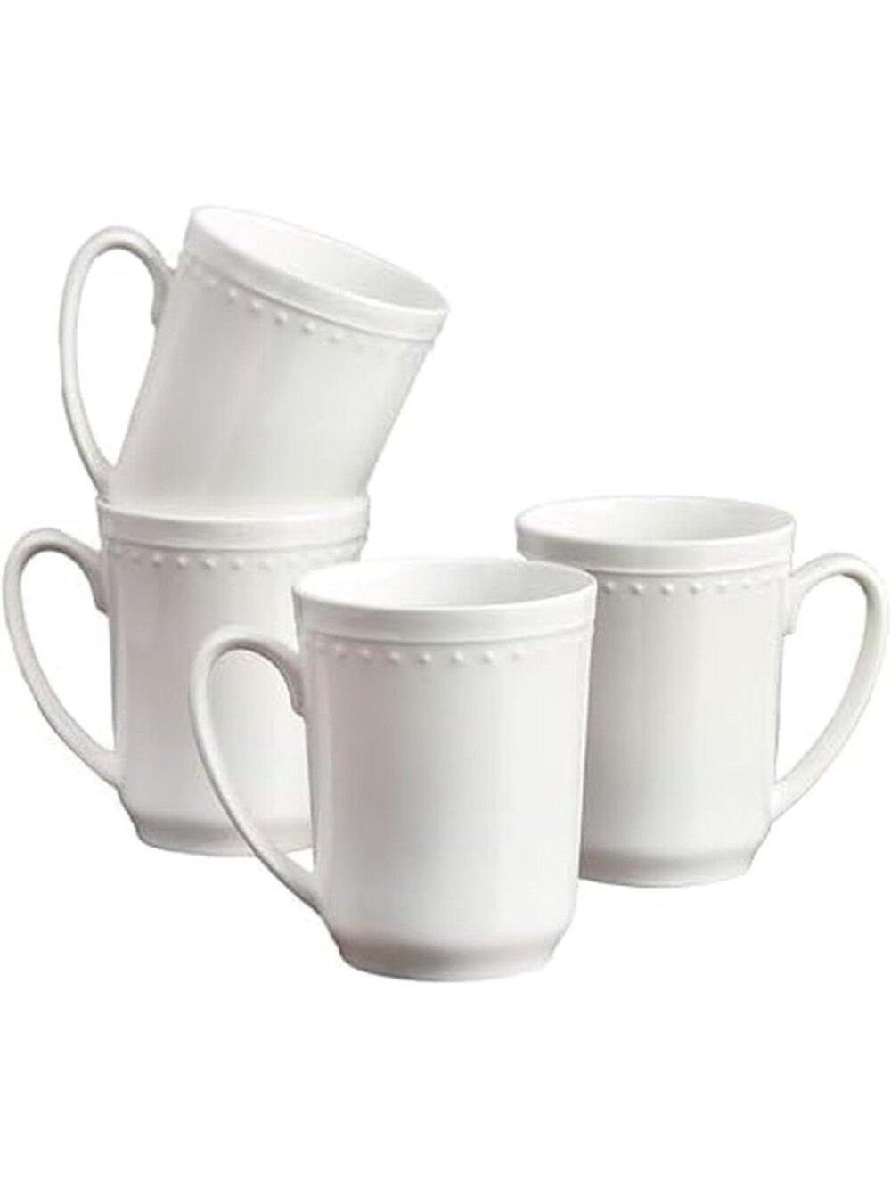Everyday White by Fitz and Floyd Nevaeh Bone China Set of 4 Beaded Mugs, 17
